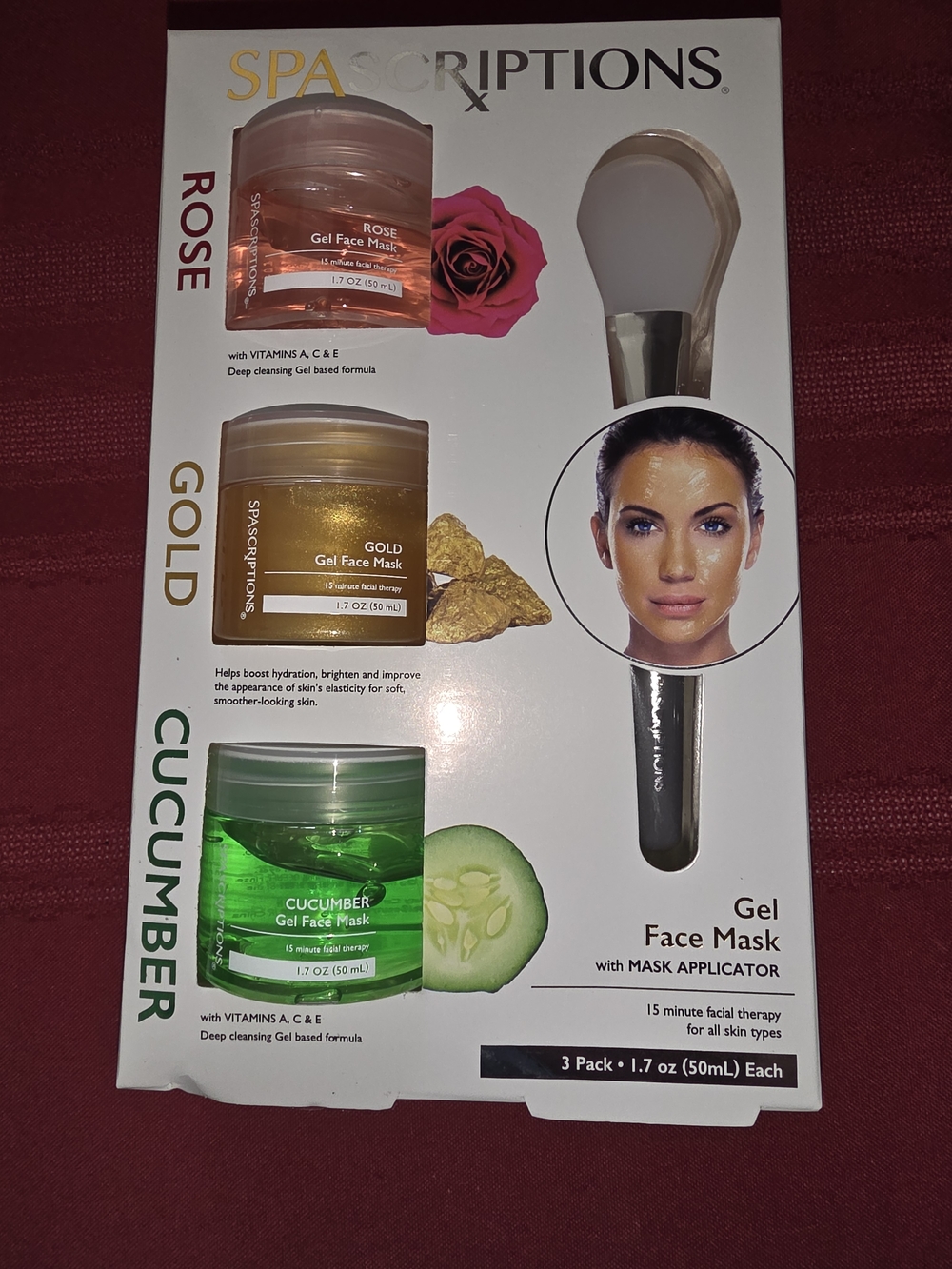 SpaScriptions Rose, Gold & Cucumber Gel Mask Trio with Applicator